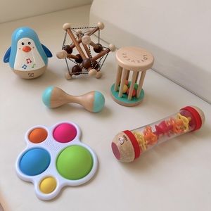 Lovevery rattle, shaker, fat brain toy, Manhattan toy co and hape